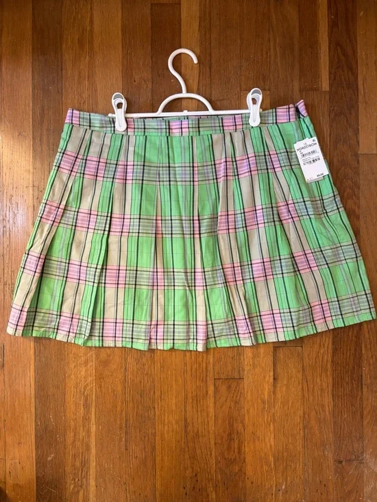 bp Pleated Plaid Mini Skirt Size XL Green Pink Y2K Preppy Clueless Sorority NWT - Picture 1 of 9